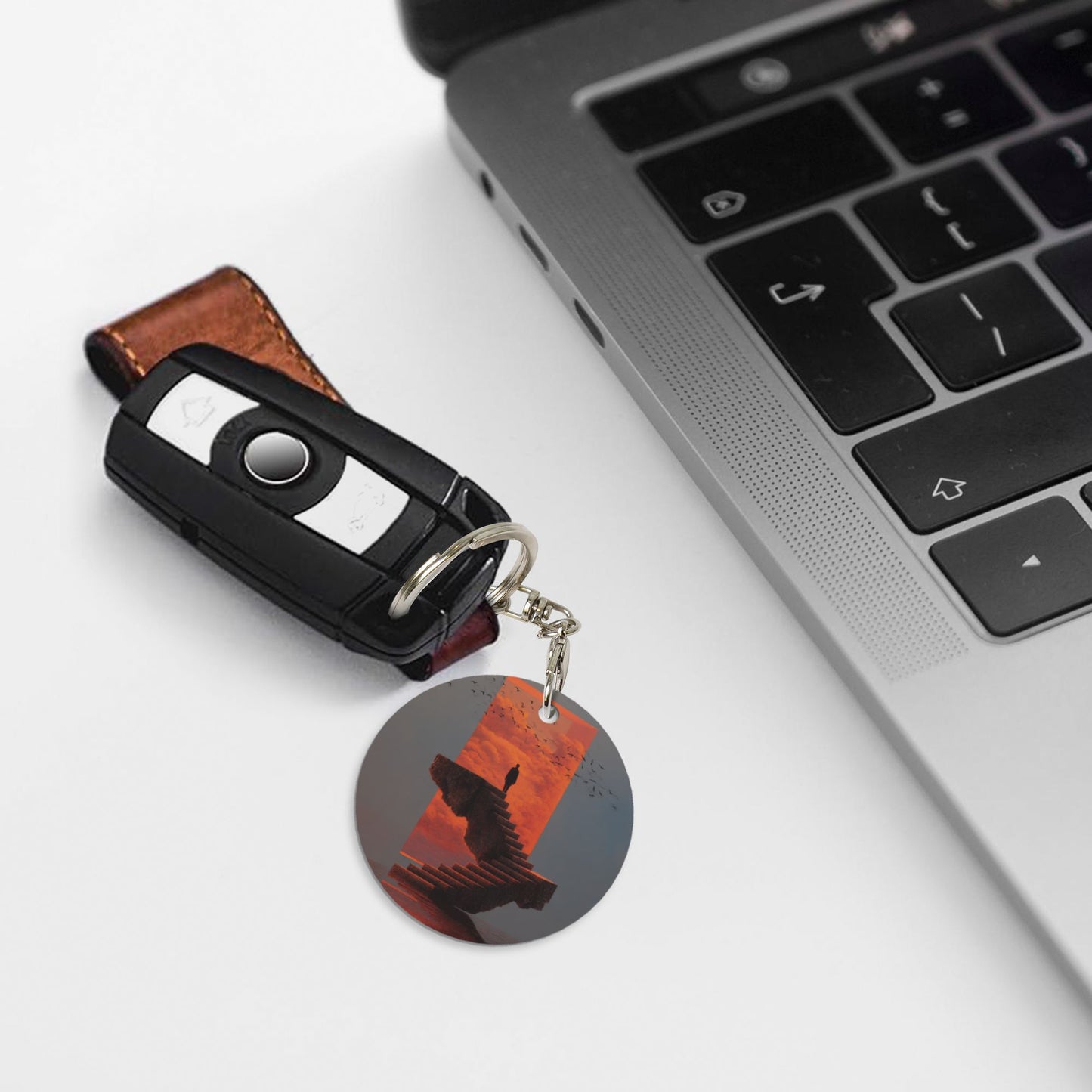 Artistic Landscape Round Metal Keychain (Approx. 7cm×5cm×3cm in Size )