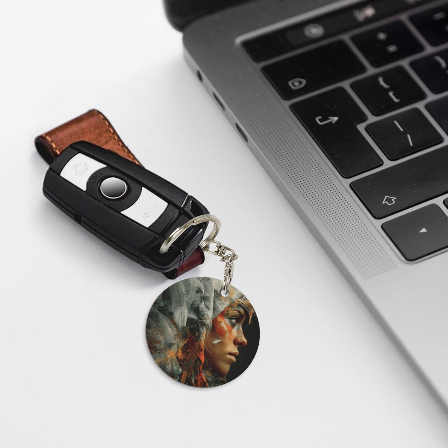 Artistic Portrait Round Metal Keychain (Approx. 7cm×5cm×3cm )
